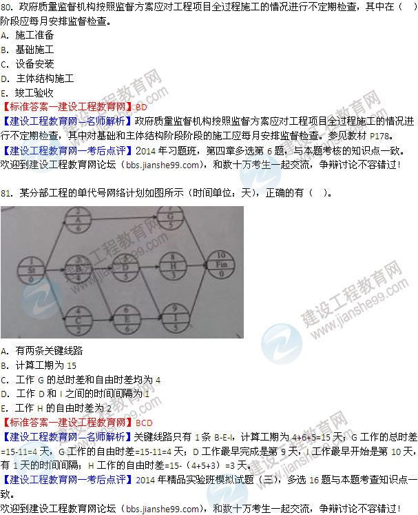 2014年二級(jí)建造師施工管理試題及答案第80-81題