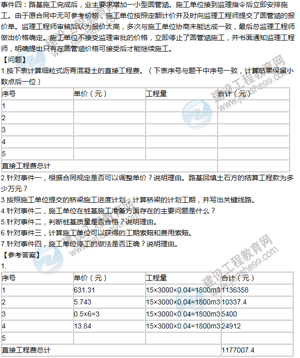 2014年一級(jí)建造師公路工程試題及答案(案例五)