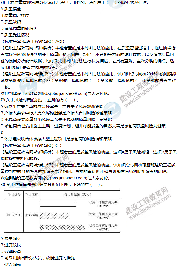 2015年一級(jí)建造師項(xiàng)目管理試題及答案(71-80題)