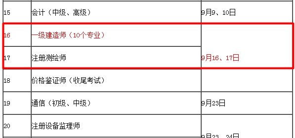 【考試時間公布】2017年一級建造師考試時間為9月16、17日