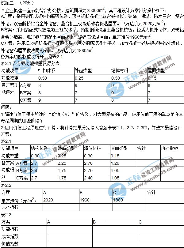 2017造價工程師案例題