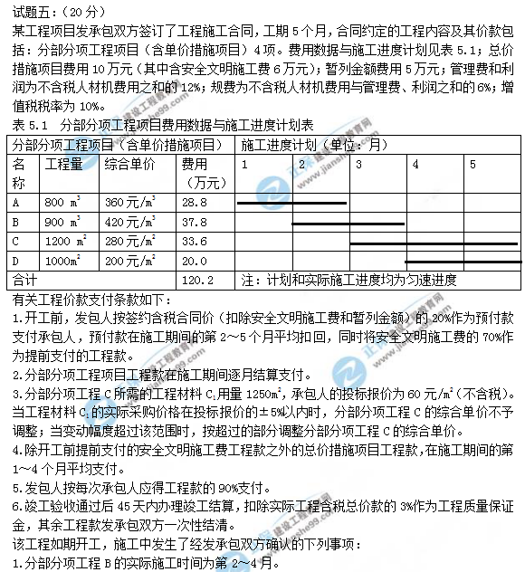 2018年一級造價工程師考試案例分析試題及答案解析