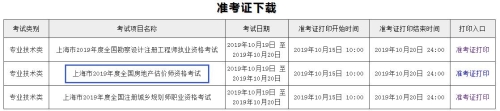 上海2019年房地產(chǎn)估價師準(zhǔn)考證打印入口